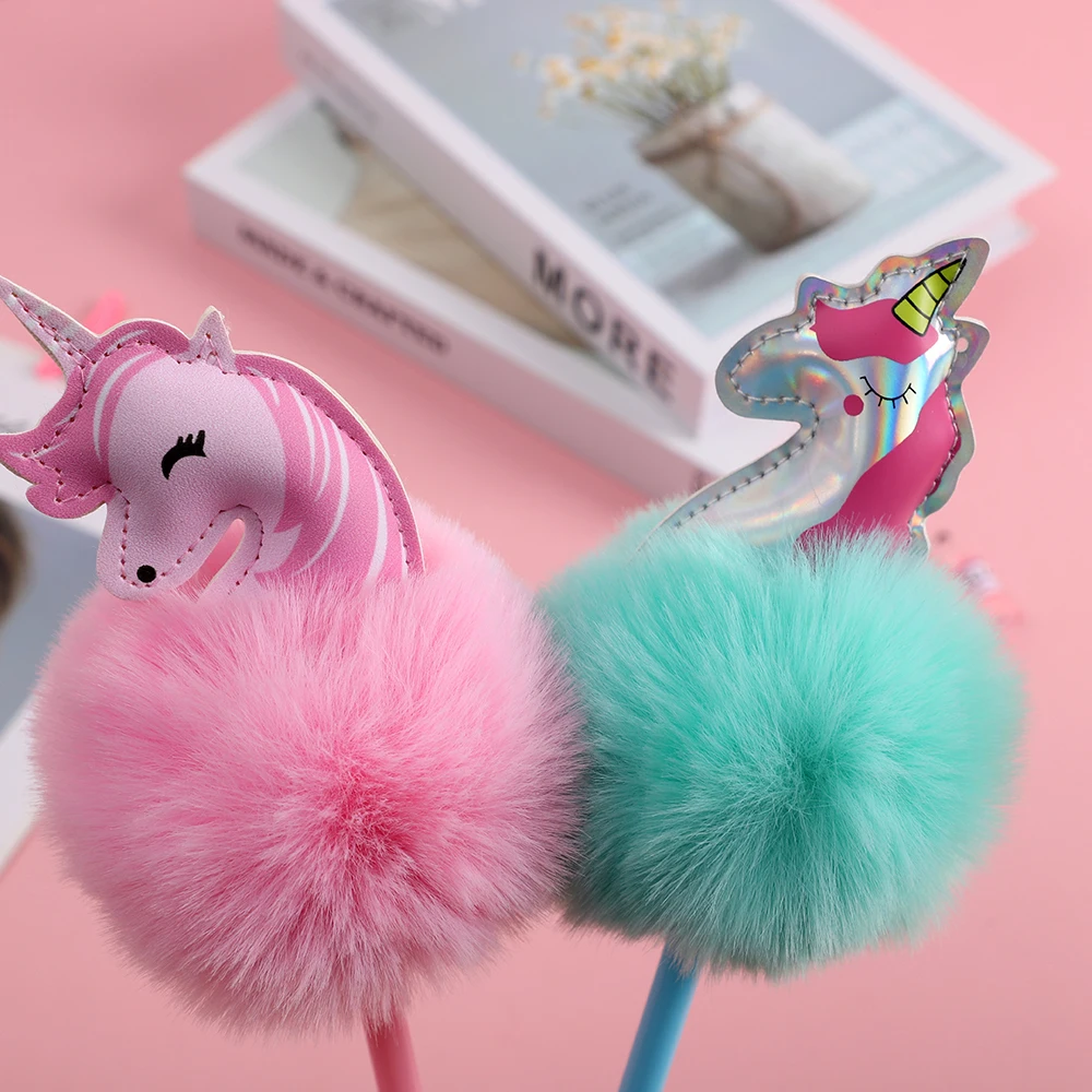Unicorn Ball Pens Cute Plush Pink Fluffy Neuter Ballpoint Pens