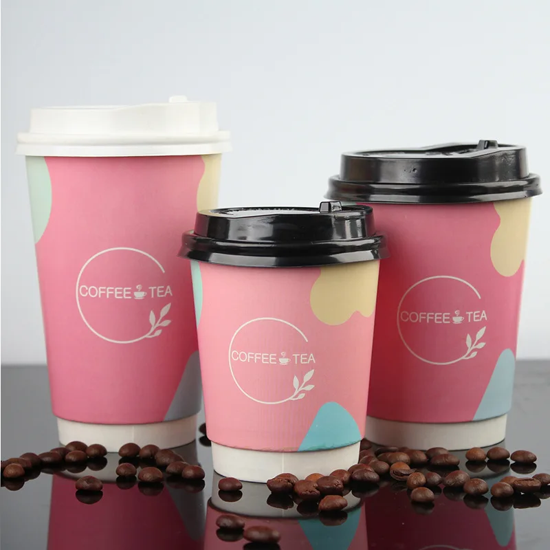 Disposable Kraft Paper Cups Custom Logo Printed Coffee Cup with Vented pp lids