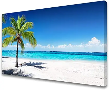 Wall Art Summer Ocean Waves Prints Coconut Trees on Sands Beach Seascape Painting Sea Nature Pictures