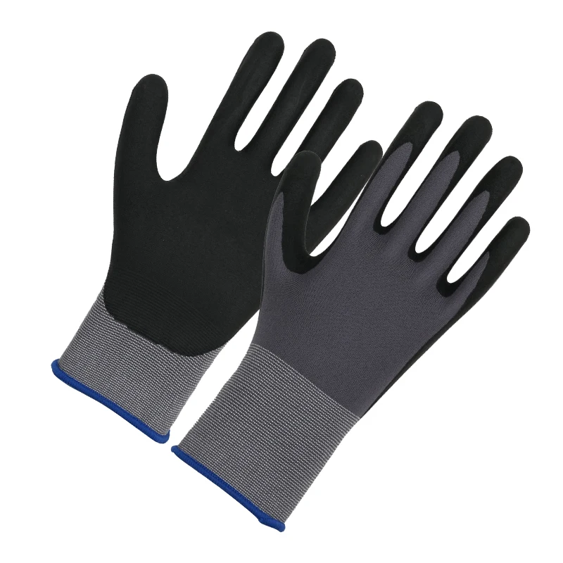 Factory Price Durable Abrasion Resistant 15G Nylon Spandex Liner Nitrile Foam Dipped Garden Work Gloves With Dots