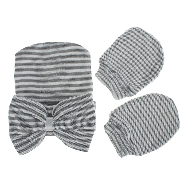 Hospital Infant Beanie Hats Baby Scratch Mitten Gloves Newborn Caps Mittens Set with