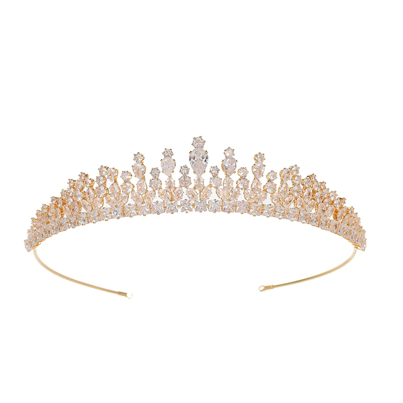 Bridal Accessories Hair Accessory Crystal Crown Elegant Wholesale Handmade Wedding Tiara Women Jewelry Fashion Gift Gold BC7033