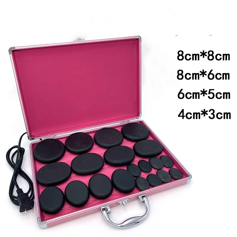 20Pcs Black Natural Stone With Aluminum Heating Box Natural Energy Hot Massage Stone Set Spa Hot Massage Stone