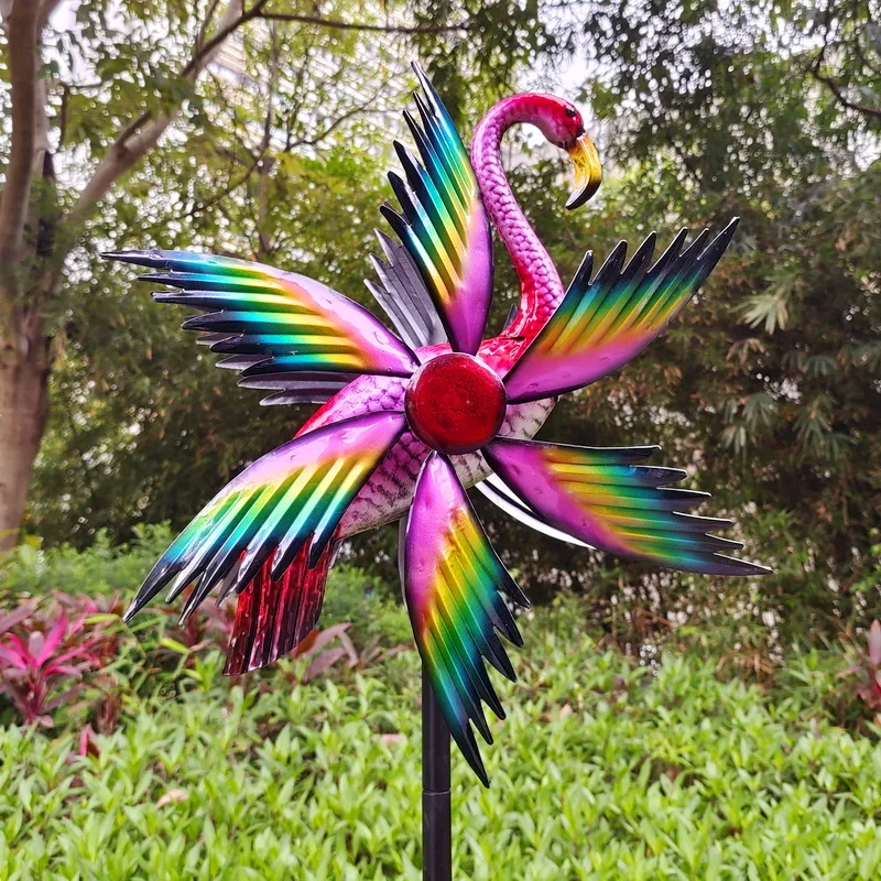 flying bird flamingo magic metal windmill kinetic metal wind spinners