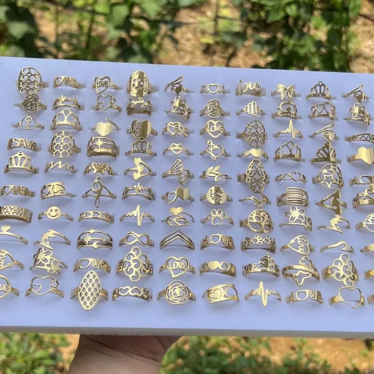 Hot Selling Multiple styles custom ring 18k gold plated jewelry waterproof Wholesale Bulk Women Finger stainless steel rings