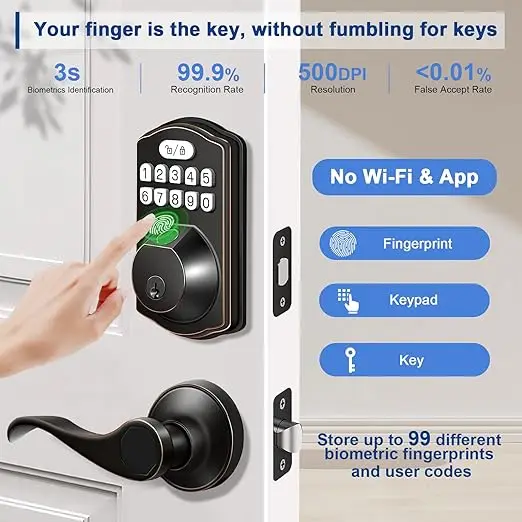Keyless Entry Door Lock, Electronic Keypad Deadbolt Front Door Lock Set with Handle, Finger Print Door Lock