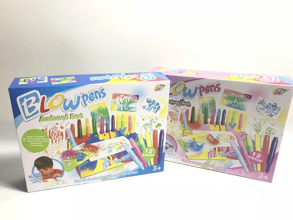 Promotional Christmas kids Magical Colorful Amazon Hot Sell non-toxic jumbo blow pen spray marker air brush pen for painting