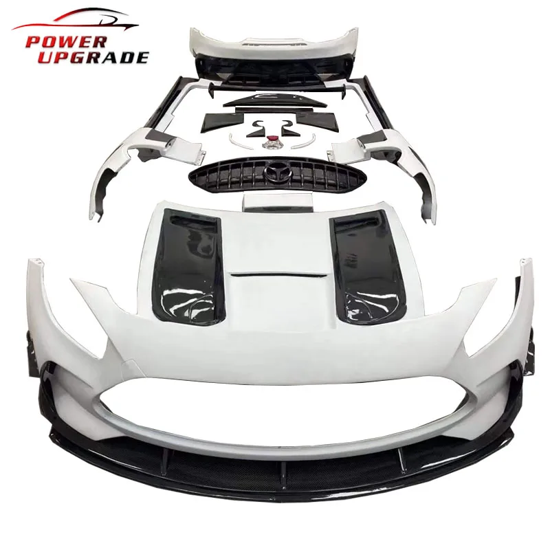 Modified To Black Series Style Half Carbon Fiber Car Front Bumper Side Skirt Spoiler  Body Kit For Mercedes Benz AMG GT GTS GTC