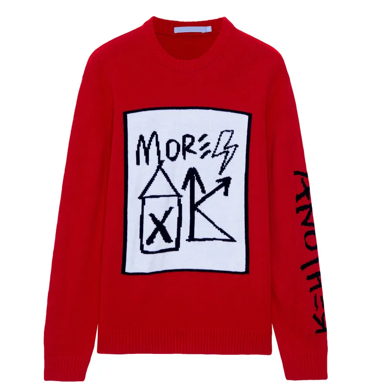 
2021 Custom LOGO OEM & ODM pullover letter Jacquard Long Sleeve Knitted Sweater men long sleeve knit men sweater 