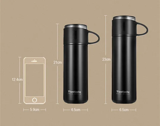 Black Thermo Bottle With Lid Stainless Steel Vacuum Flasks For Tea Thermo Mug Business Thermocup