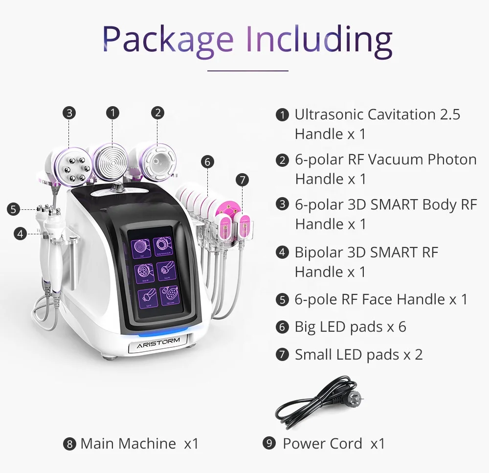 Aristorm 40k Cavitation 2.5 RF Led Pads Ultra Vacuum Cavitation System Lipo Laser Body Contouring Cavitation Massage Machine
