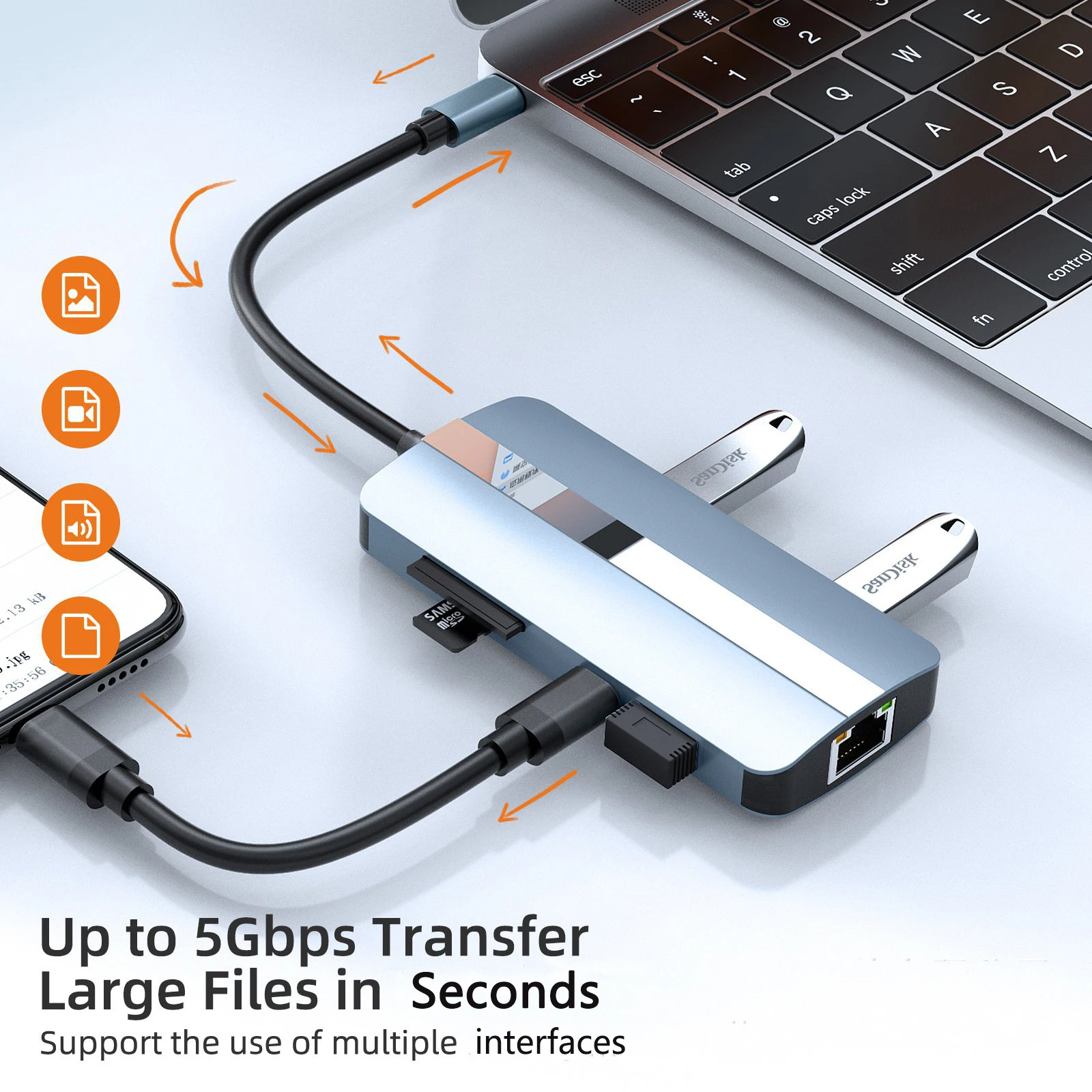 9-in-1 USB-C Docking Station USB Hub HDMI RJ45 100M VGA Pd Fast Charge 3.0 Supports Reception