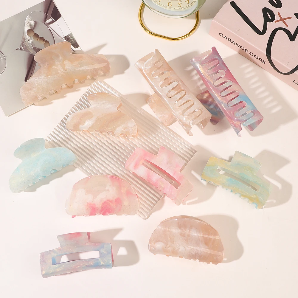 Wholesale Geometry Girl Hair Accessory Colorful Acrylic Marble Shark Claw Hair Grab Solid Color Square Women Hair Clips Claw