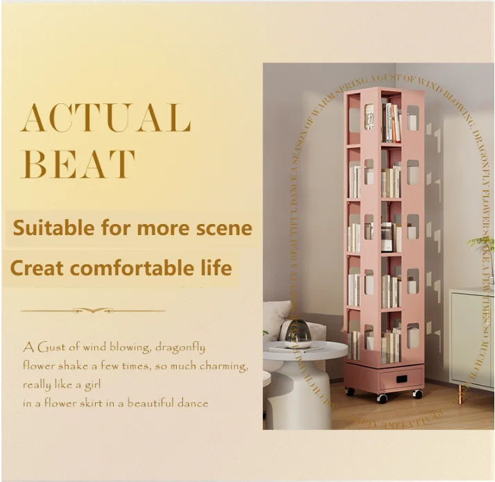 Home Furniture Rotating Corner Bookshelf Full Size Steel Bookcase Multi-layer Shelves Colorful Rotating Book Case for Adults/kid