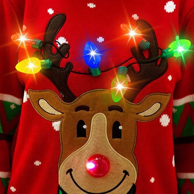 New Arrival Christmas Xmas Jumper Factory Custom Women Adult Jacquard Deer Music Ugly Christmas Sweater Jumper With Led Lights
