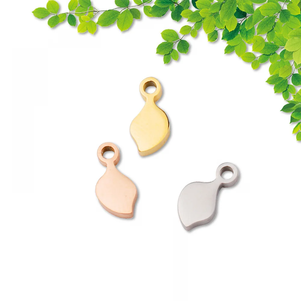Custom Jewelry Making Charms Necklace Bracelet Stainless Steel Leaf Engraved Logo Brand Name Jewlery Tags