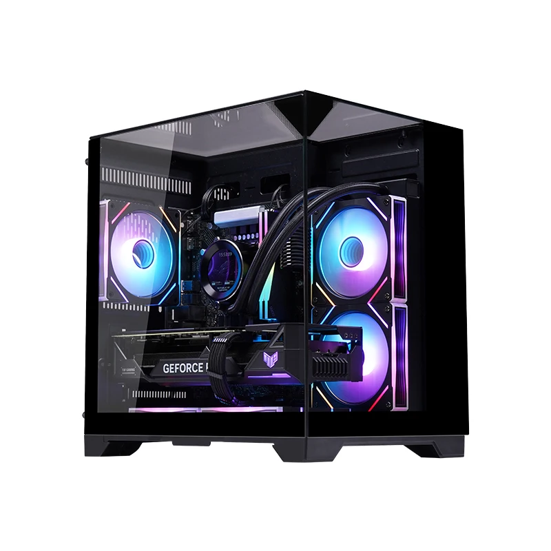 Herder New Design RGB Fans Computer Cases & Towers Micro-ATX ITX PC Case Mid Tower Tempered Glass Cabinet Case