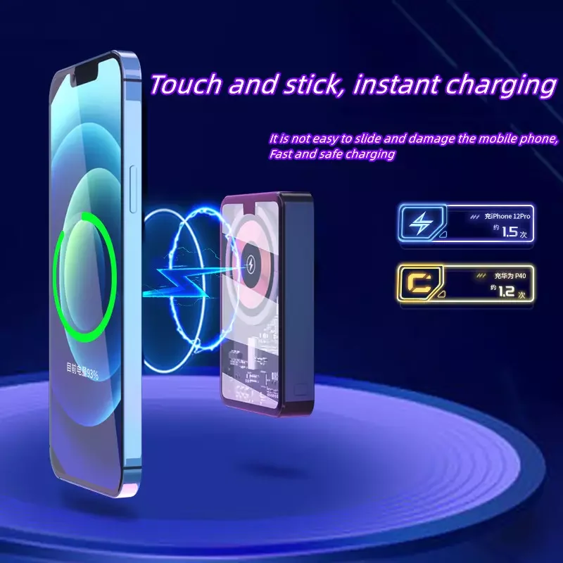 Magnetic Wireless Charging Power Bank 10000mah Metallic Feel Visible Body Transparent Cover Portable Mini Wireless Power Banks