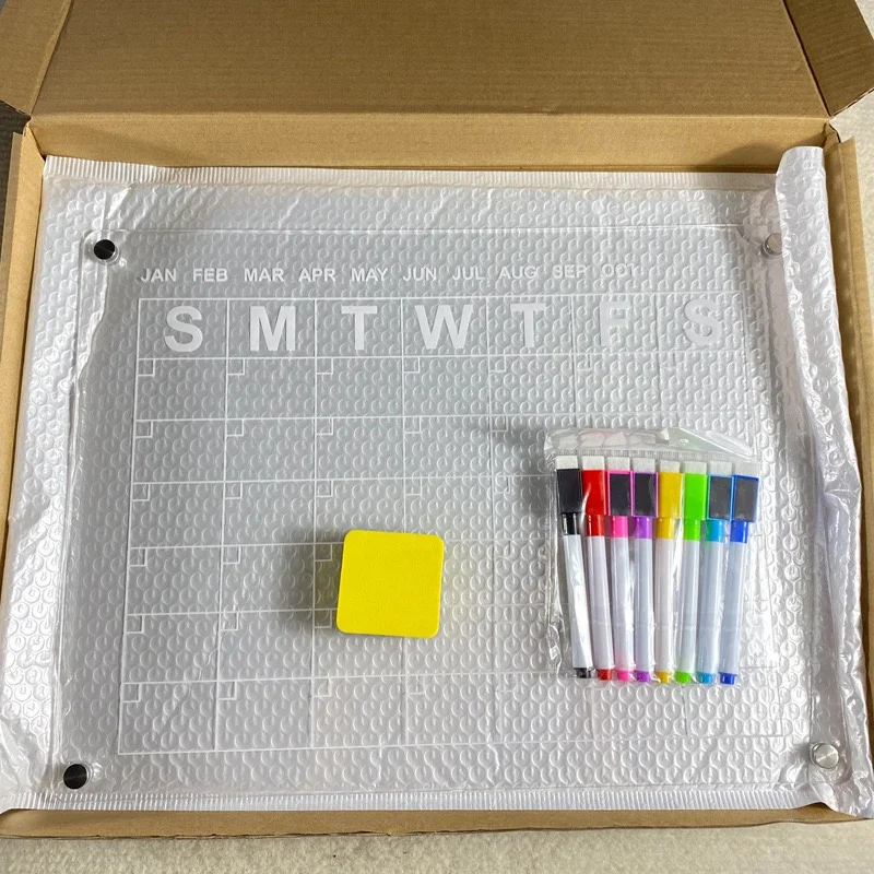 16Inches Crystal Acrylic Fridge Planner Dry Erase Magnetic Whiteboard Kitchen Grocery List Hanging Calendar Board With Marker