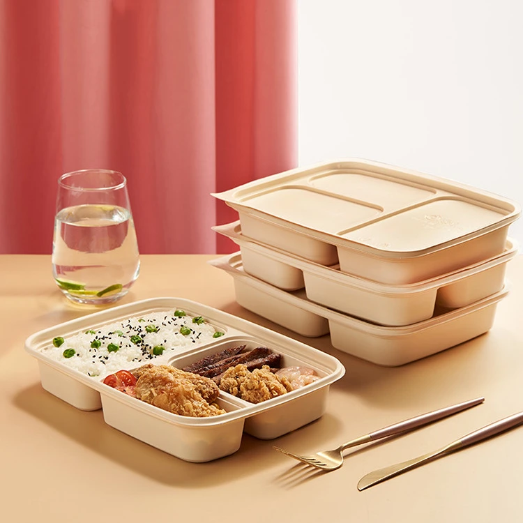 Customize 900ml Paper Box Dinnerware Sets Custom 3 Compartment Cornstarch lunch box WIth Lid