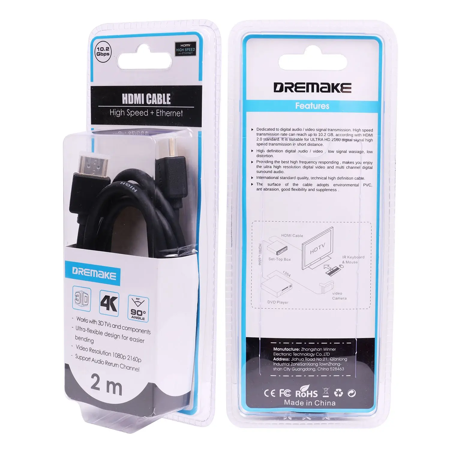 1.5 Meter 4K Premium HDMI cable Type A male 2160P 1080P with high speed Ethernet 3D ARC HDMI 1.4 2.0version cable