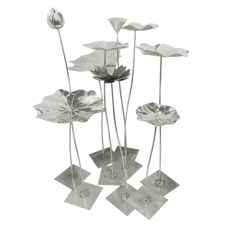 Chinese style stainless steel material lotus landscape metal sculpture for park display decoration