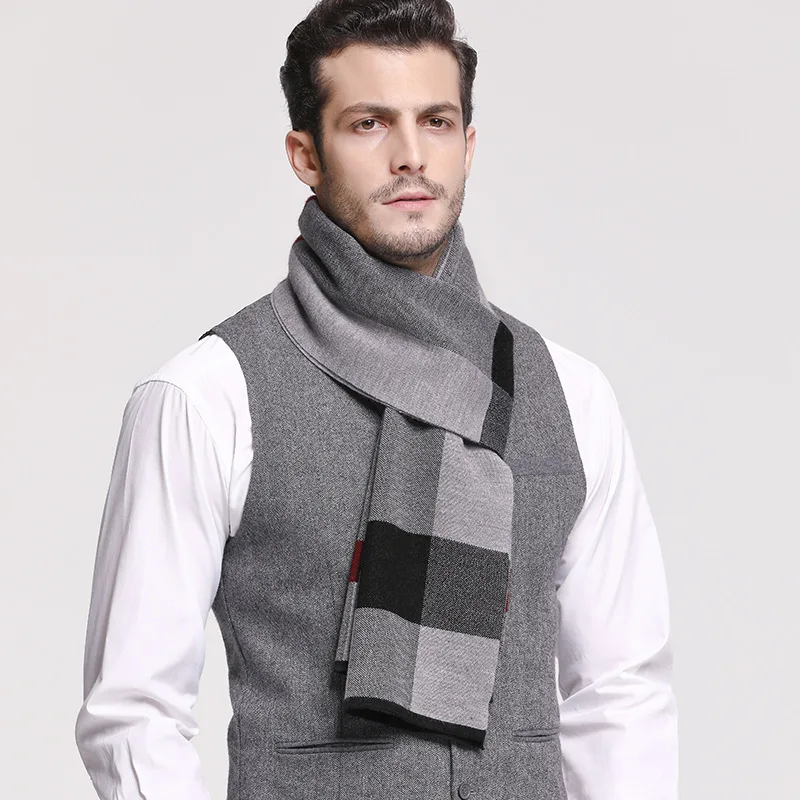 2021 Factory Wholesale British Style Winter Men Wool Knitted Scarf  Warm Thick Plaid Scarf