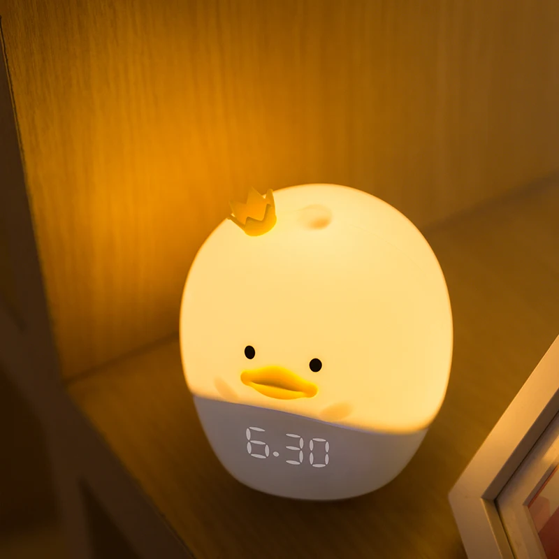 Мультяшный будильник с животными, ночник, перезаряжаемый USB, детская, спальня, светодиодная силиконовая лампа в виде кролика