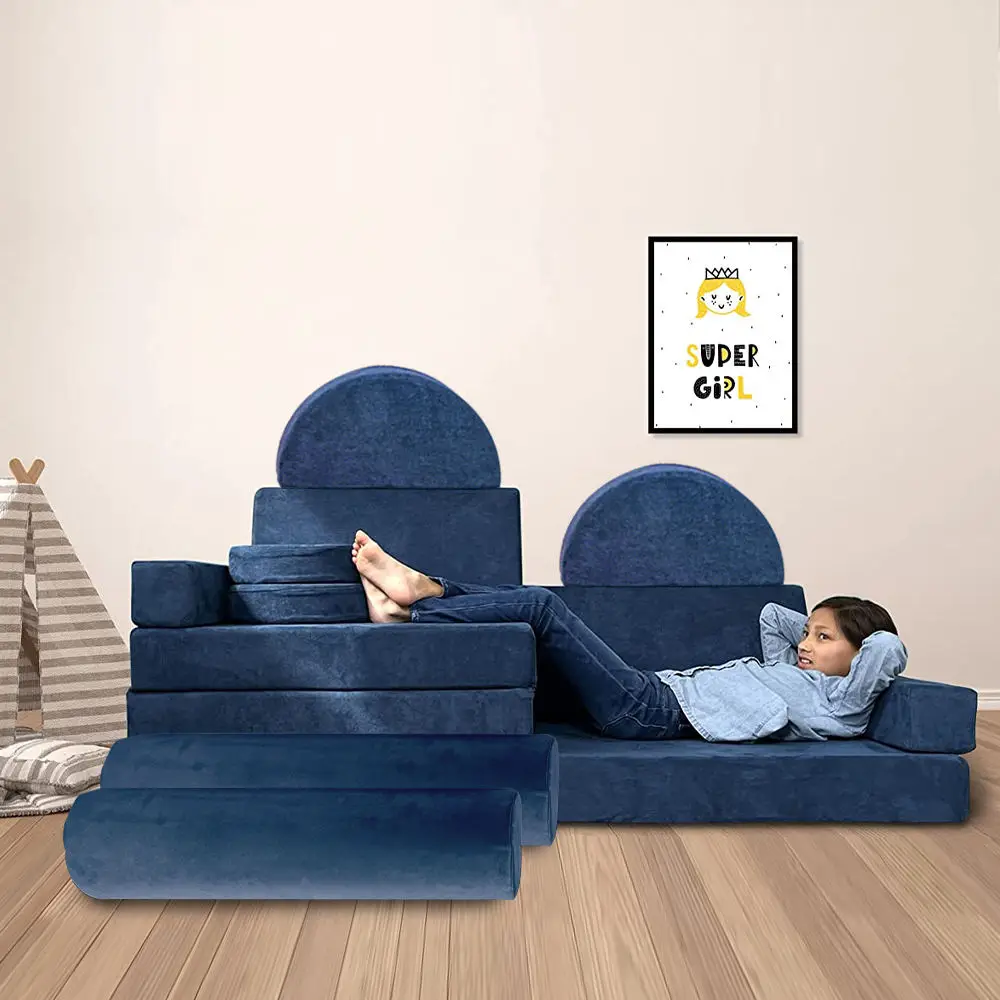 Multi-function 12 Pieces Set Play Couch Children Clambing Corner Soft Foam Modular Sectional Sofa Kids Fabric Modern 100 PC2305