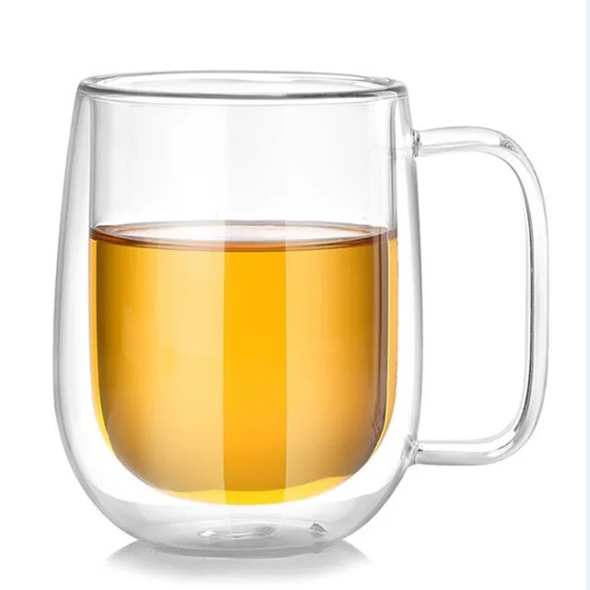 Прозрачная Двухстенная стеклянная чашка с ручкой, большая емкость