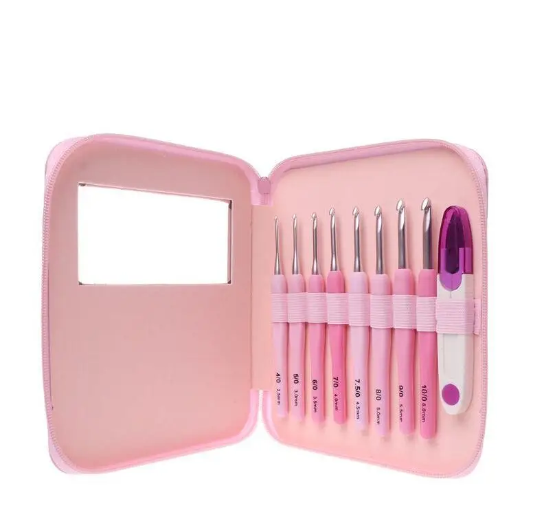 Knitting Tools Thick Handle Sweater Needle New pink Gradient Crochet Soft Handle  8 Pcs Pu Bag Crochet Set