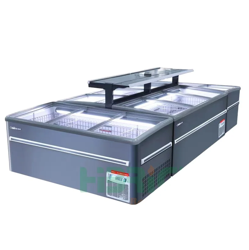 Highbright Supermarket Refrigerator Customized Multi Unit Glass Door Top Open Fridge Island Display Meat Showcase