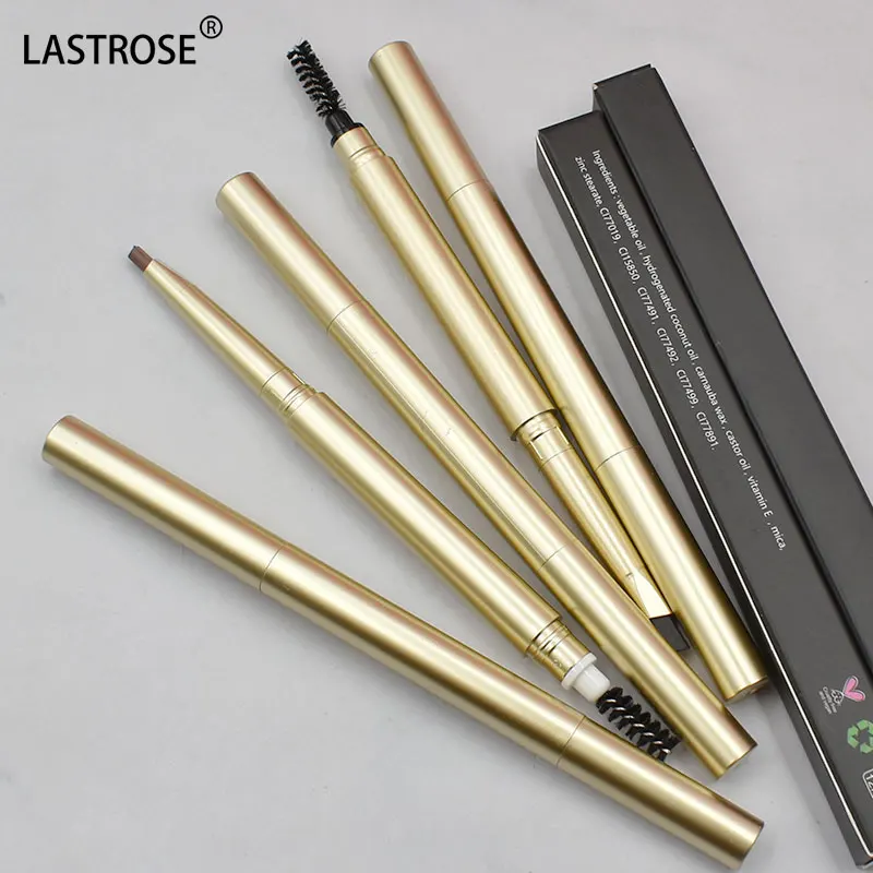 Gold Triangle Double Sided Eye Brow Pencil With Brush Private Label Eyebrow Pencil Gold Color Brown Eye Brow Pencil