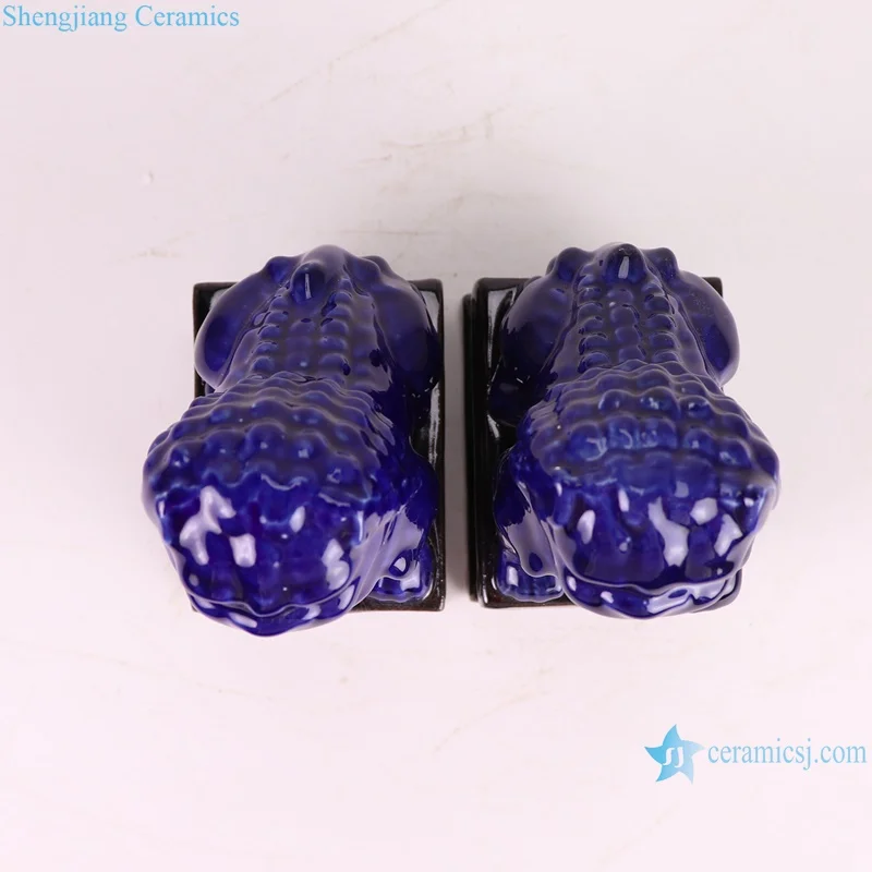 RYXP21-R a pair deep blue ceramic pug dog