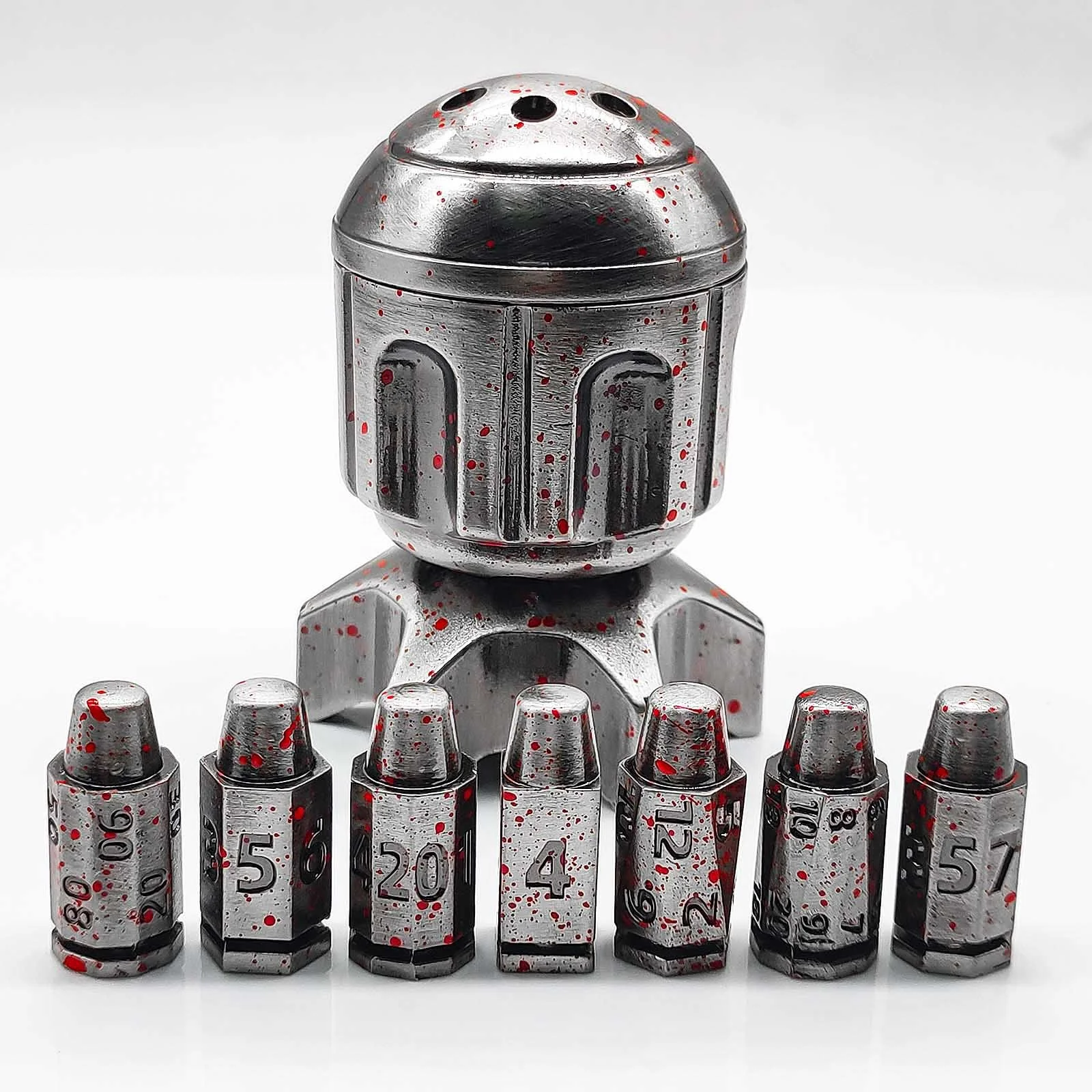 Unique Shape Blood Spot Cyberpunk Spinning Dice Warhammer 40K Polyhedral Metal Bullet Dice for DND Game Player