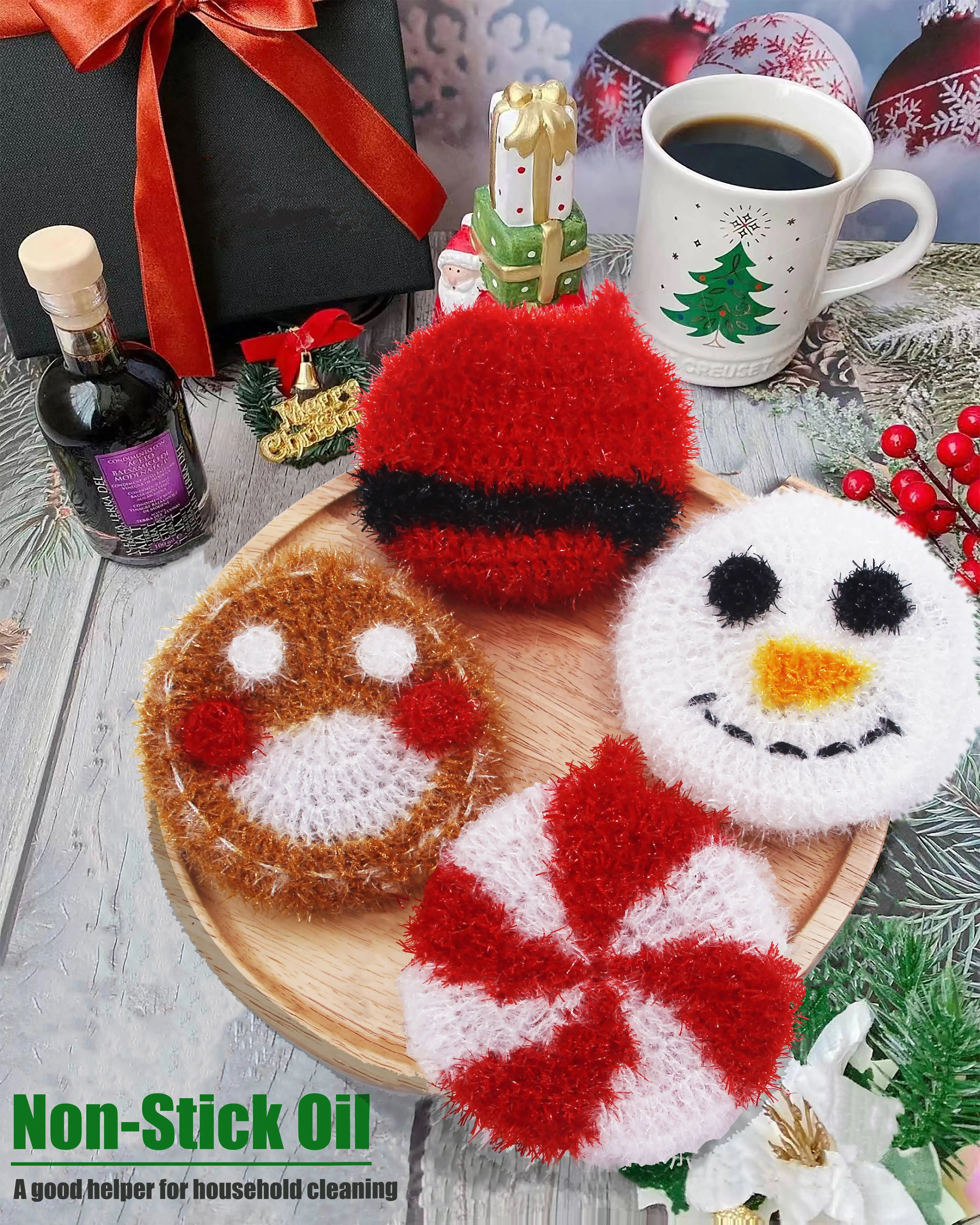 Christmas series mint-shaped acrylic kitchen cleaning rag dishcloth, easy to remove oil stains, not sticky.