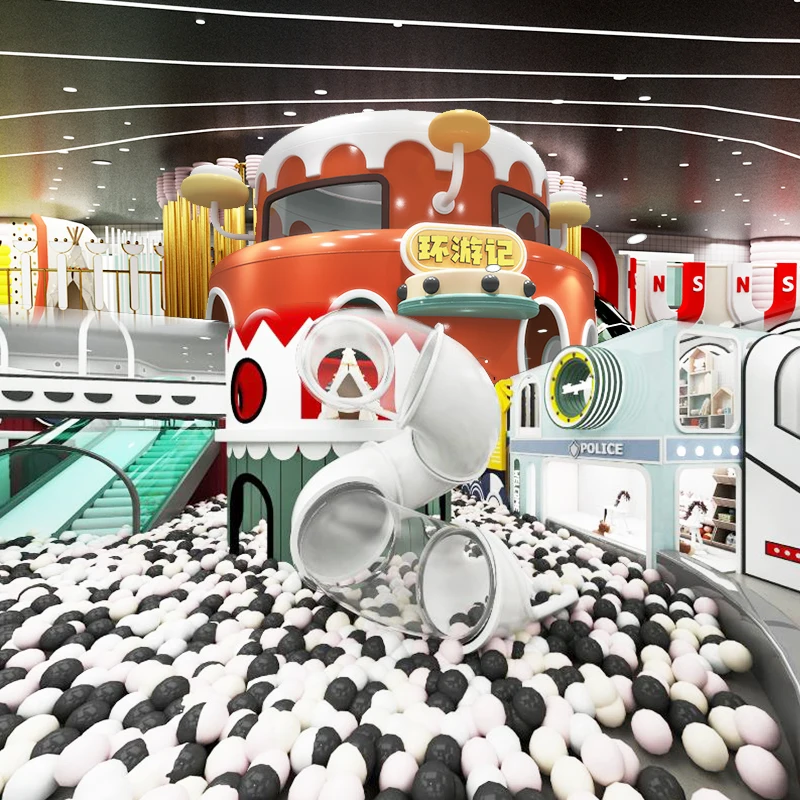 Kids Plastic Candy Indoor Amusement Park Equipment Small Playground Merry Go Round Interactive Custom Slide