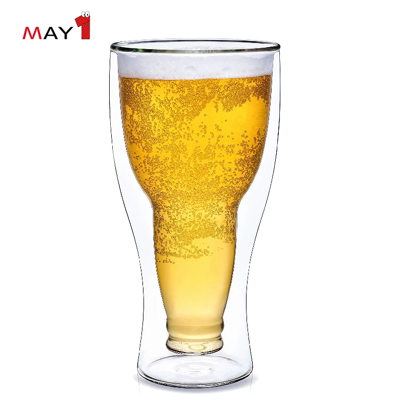 Hot sale Different Size Upside Down Beer Bottle Shape Double Wall Glass Cup for Beer Water Wine Cocktail Vodka