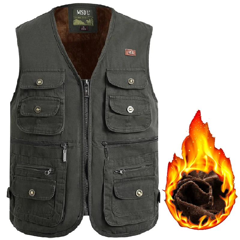 Outdoor Comfort Thick Warm Sleeveless Work Wear Waistcoat Mens Cotton MultI Pocket Fishing Journalist Casual Vest