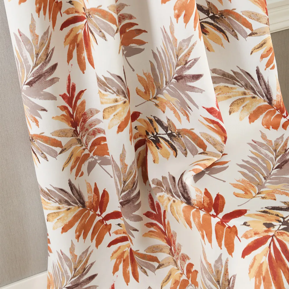 Printed blackout grommet curtain hot orange botanic tropical bahamas leaf ready made room-darkening curtains for living room
