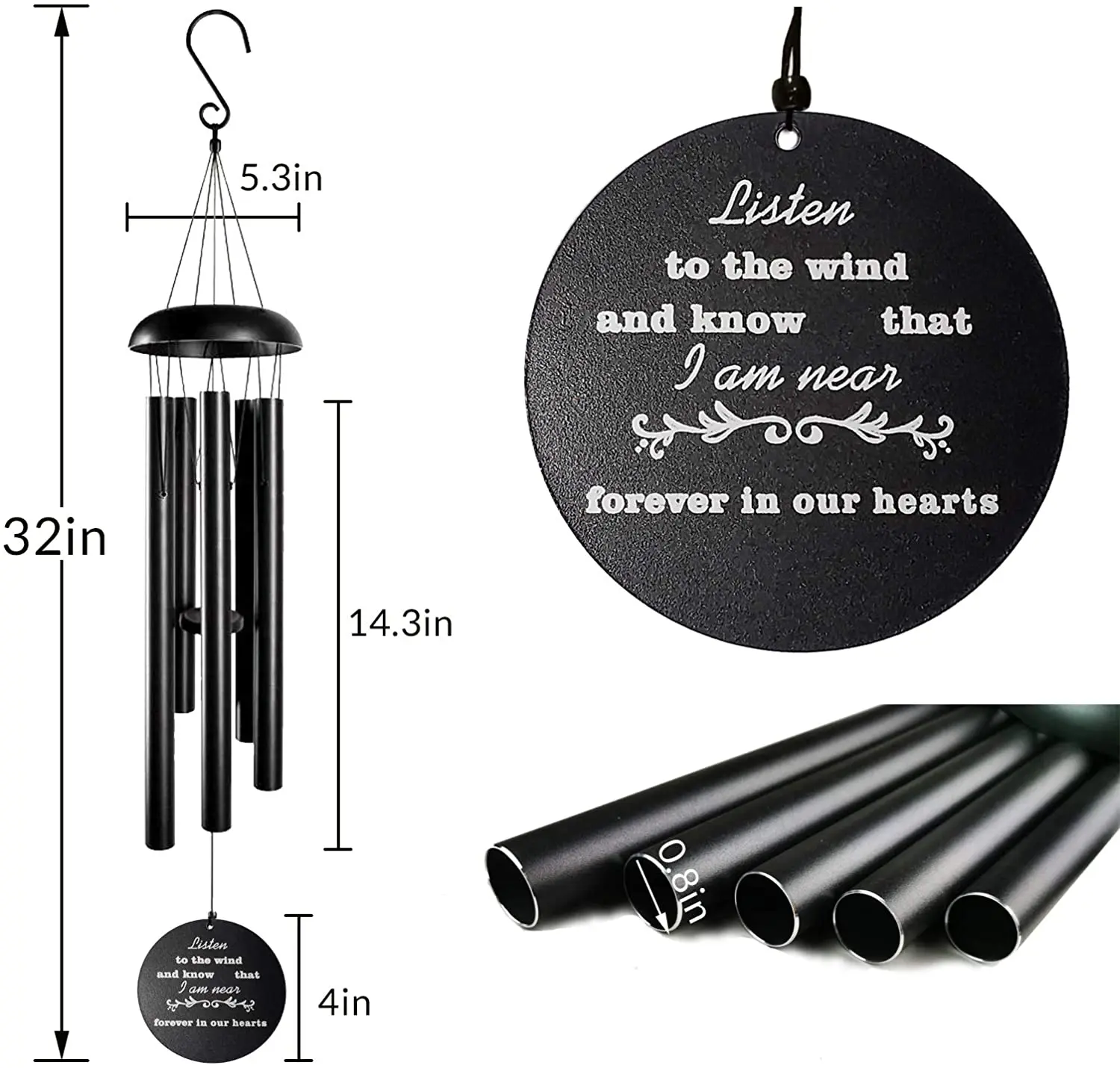 hot selling black wind chimes memorial outdoor  wind chimes in memory of a loved one