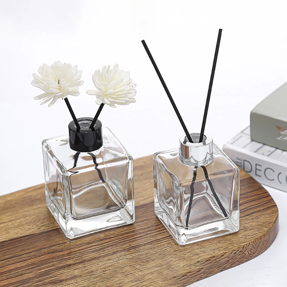 Luxury Home Clear Square Aromatherapy Bottle Diffuser Empty Glass Aroma Reed Diffuser Bottle 50ml 100ml