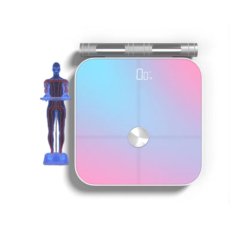 CE ROHS Colorful smart eight electrode ITO Glass top body fat scale with app