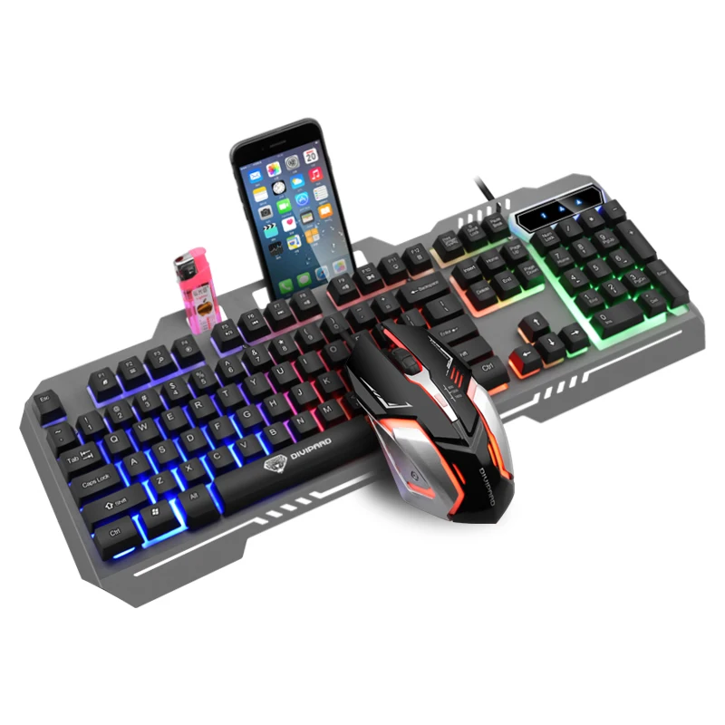 Новый продукт, Лидер продаж, rgb мышь и клавиатура с подставкой для мобильного телефона, металлическая панель, клавиатура, Набор игровой клавиатуры и мыши