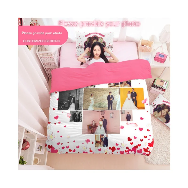 DIY custom creative personality photo wedding celebration four pieces of bedding cover bed sheet birthday gift wedding gift