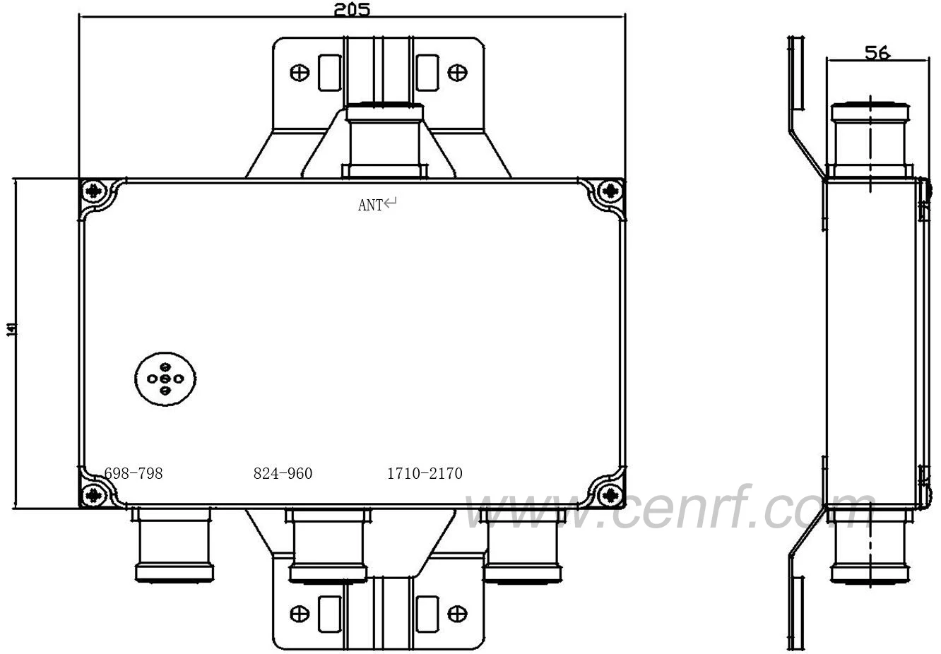 RF 700MHz 800MHz 900MHz 2I in 1Out Duplexer Combiner LTE Diplexer 2 Way Combiner With DIN N 4310 Connector