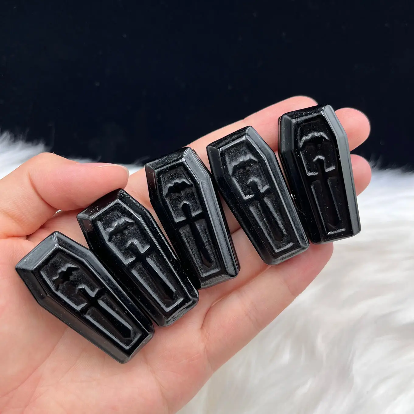 Natural Obsidian Crystal Coffin For Decoration