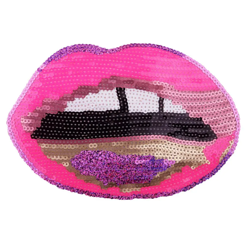 
GUGUTREE big sequined mouth patches,large lips sequined applique back patch for jackets JW-204320 