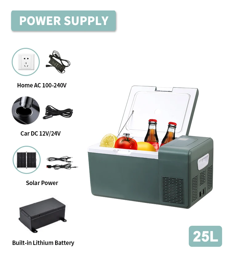 Solar Charge and Built in Lithium Battery 25L Car Freezer Refrigerator for Travel