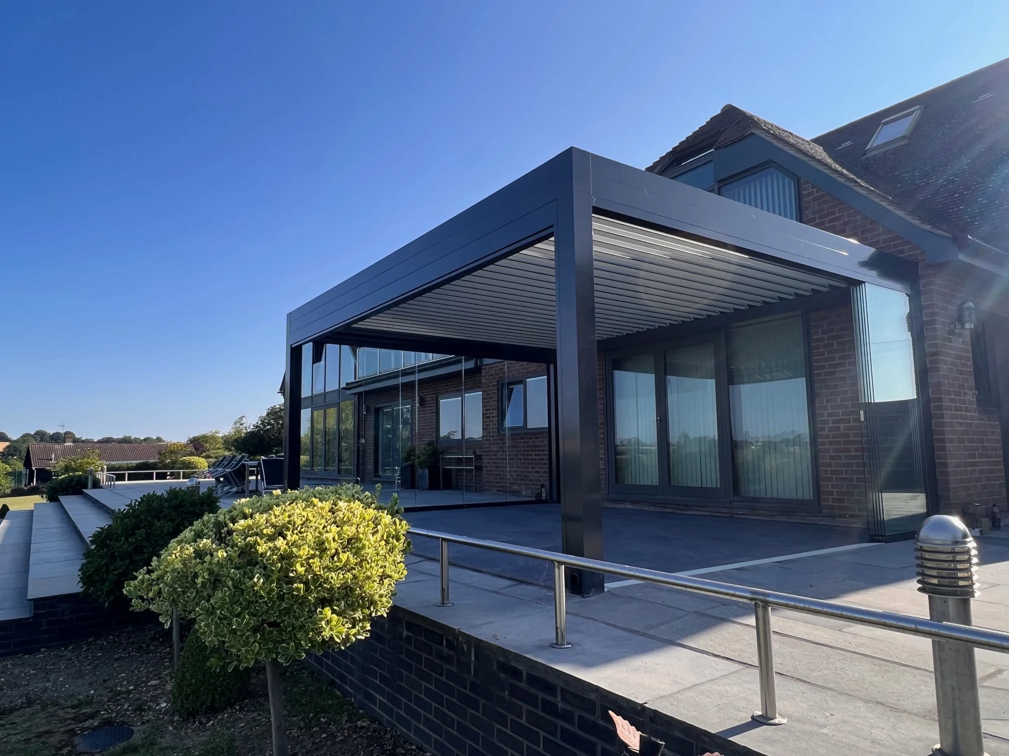 Swing Aluminum Garden Pergola Gazebo Roof Sunshade Steel Structure Free Standing Outdoor Pvc Pergola With Led Light